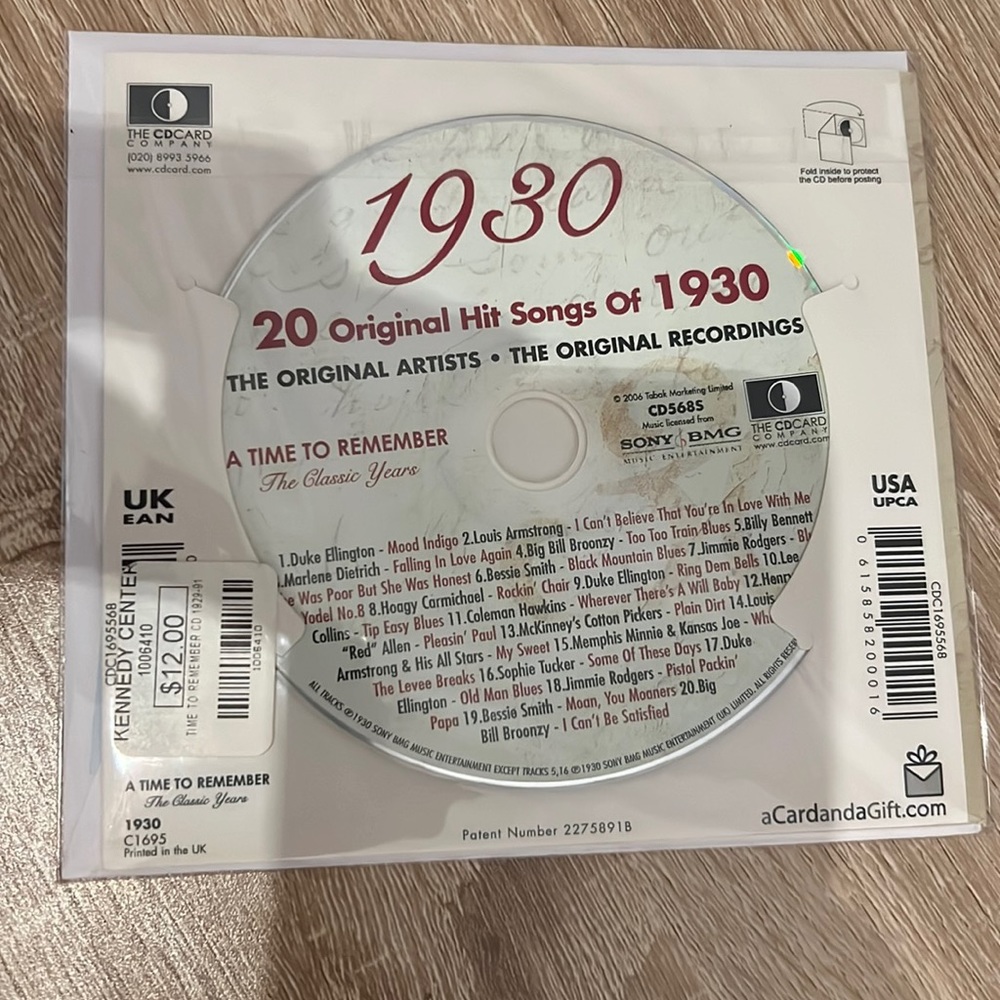 NWT 1930’s CD from Kennedy Center songs and newsworthy events of the 30’s $10
